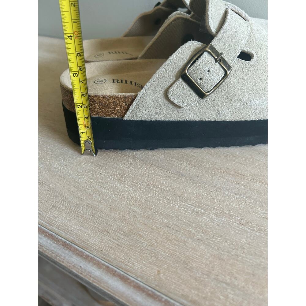Rihero Suede Slip On mules Beige Platform Sole Cushioned Footbed  Casual Comfort - Picture 10 of 11